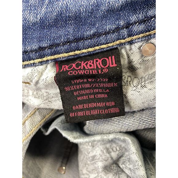 Rock And Roll Jeans Womens 30x34 (32x33) Blue Western Mid Rise Riding Bootcut - Picture 6 of 9